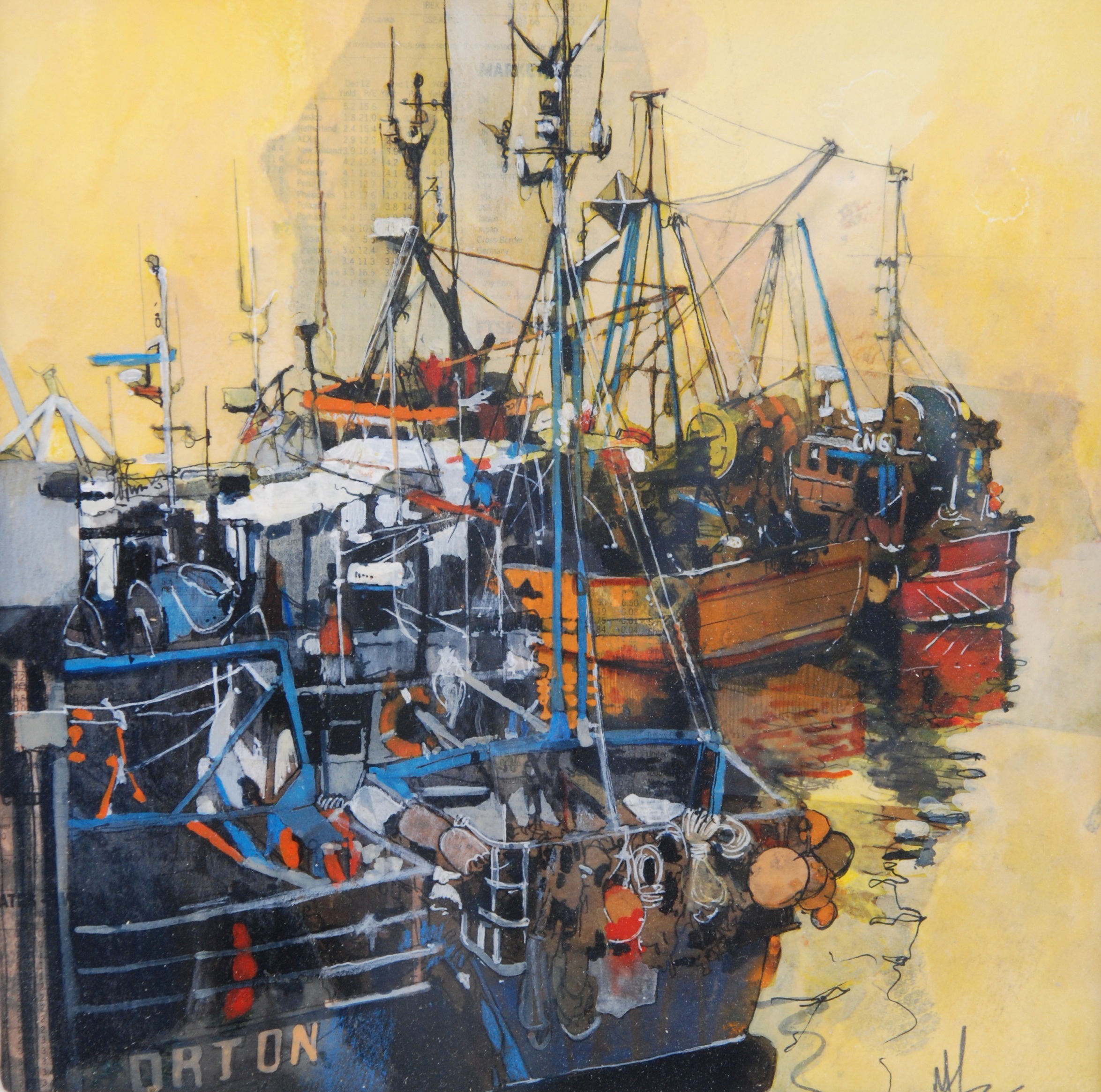 'Fishing Boats at Quay' by artist Malcolm Cheape